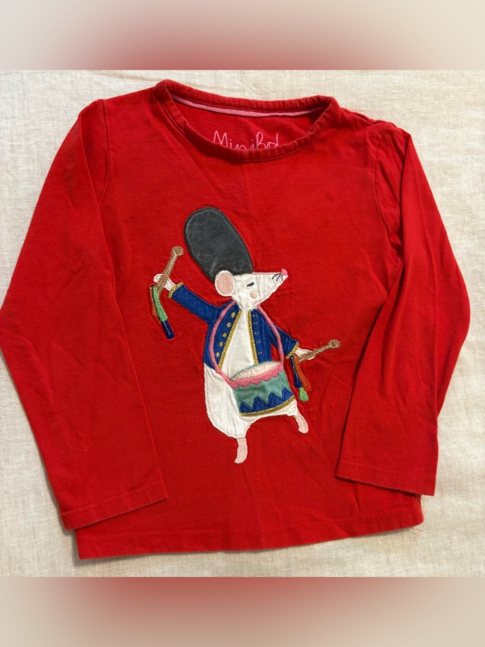 Mini Boden Red Drummer Mouse Applique Long Sleeve Shirt Nutcracker Christmas 3-4